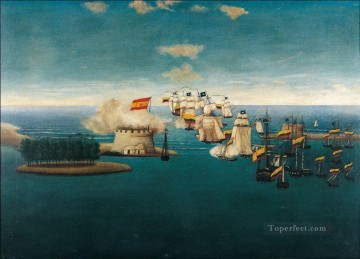 Batalla Naval Acción del Castillo de Maracaibo Pinturas al óleo